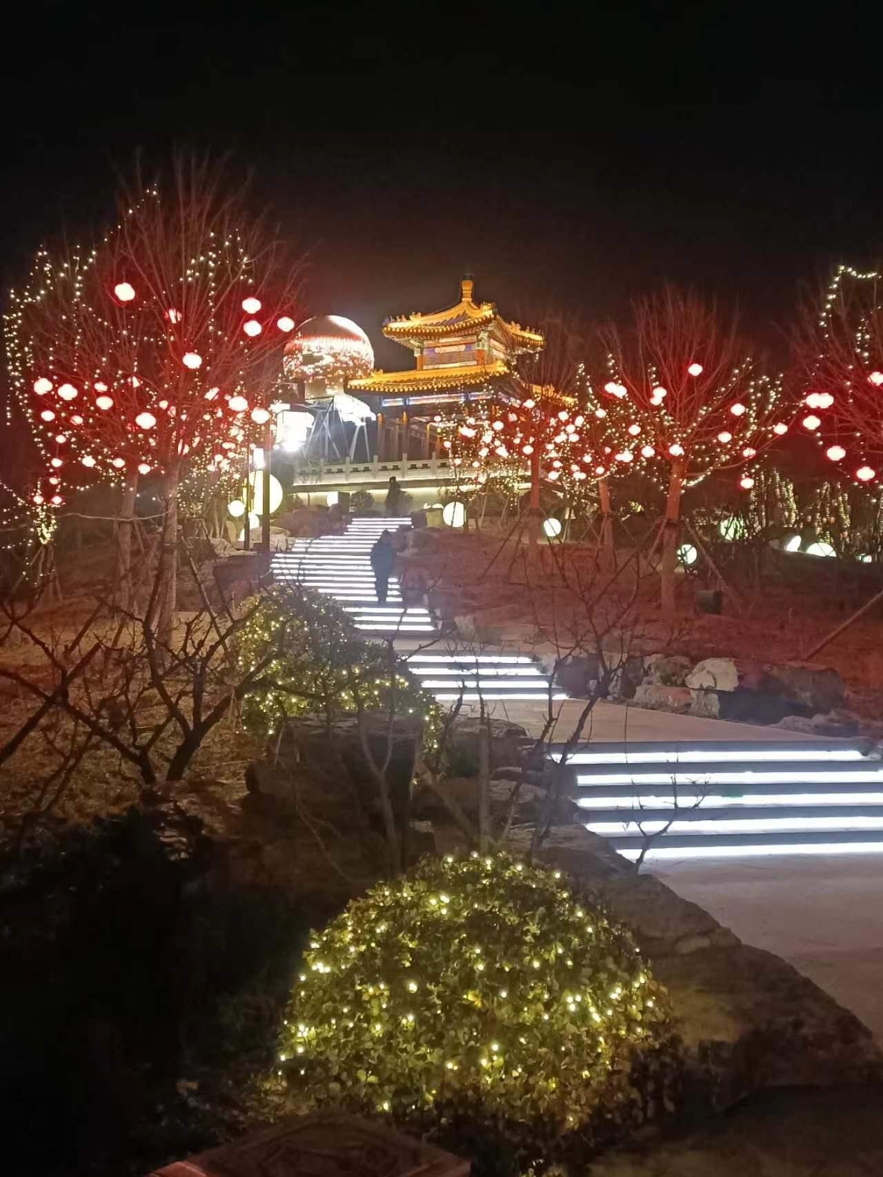 河北省园林博览会台阶灯串+红灯笼+古建亭夜景（2023 年交付实拍）